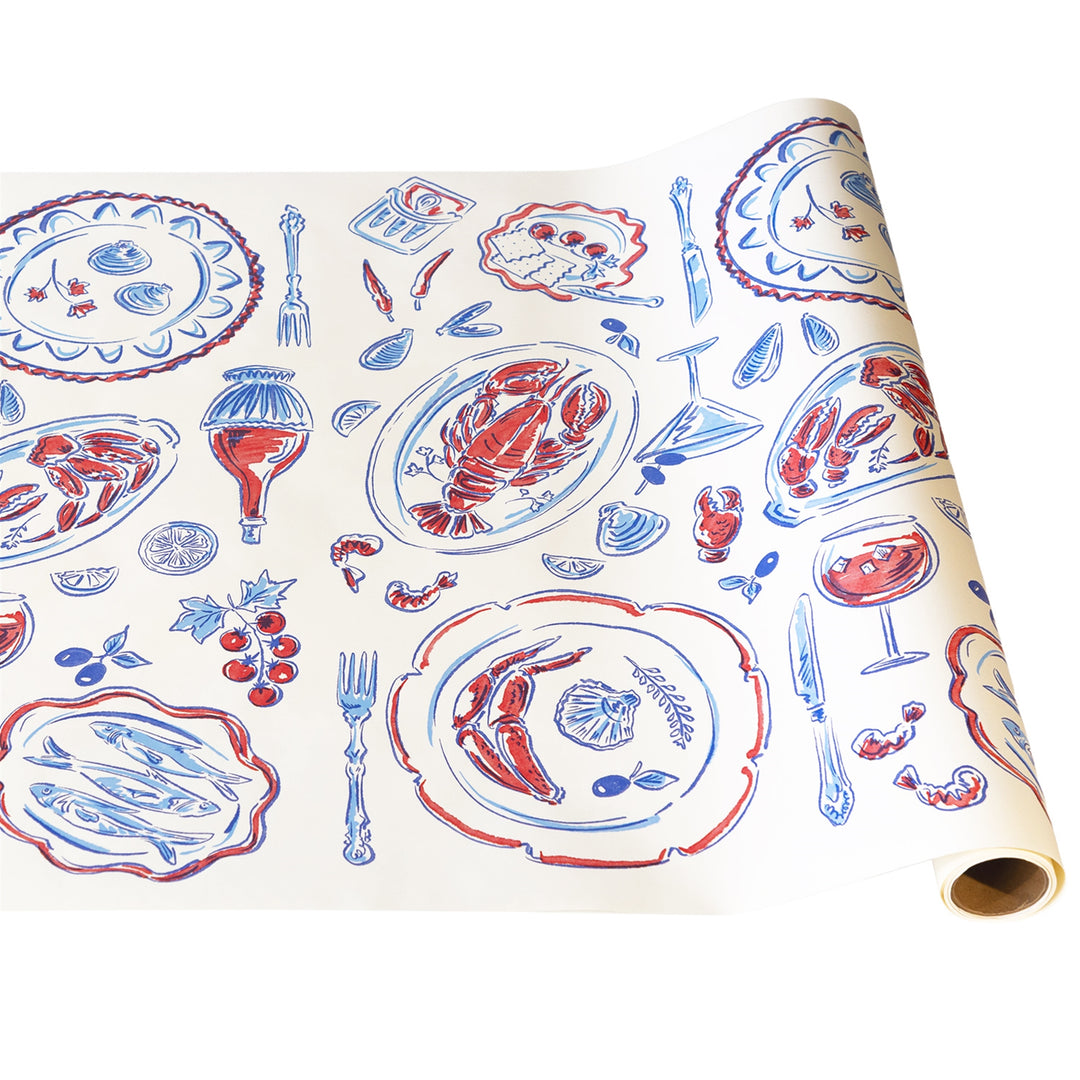 Seafood inspired kraft paper roll for table covering