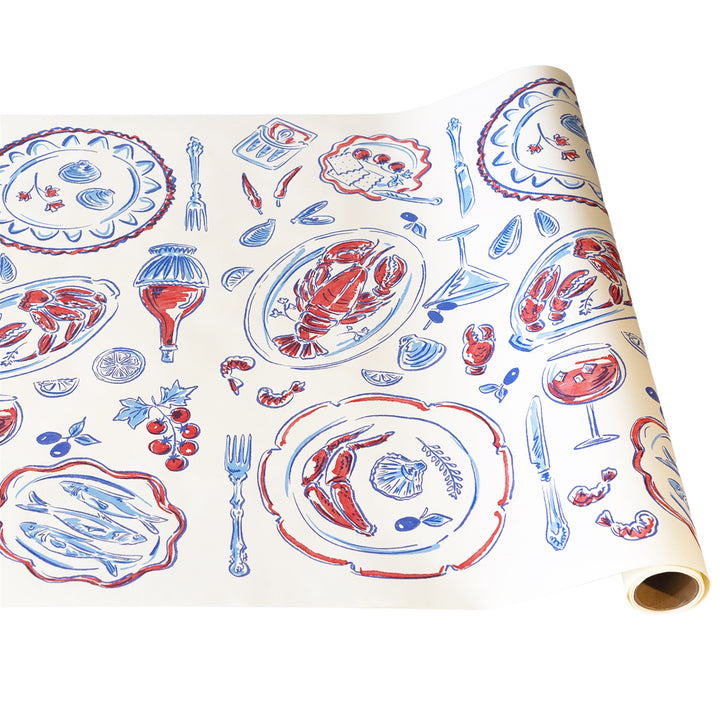 Seafood inspired kraft paper roll for table covering