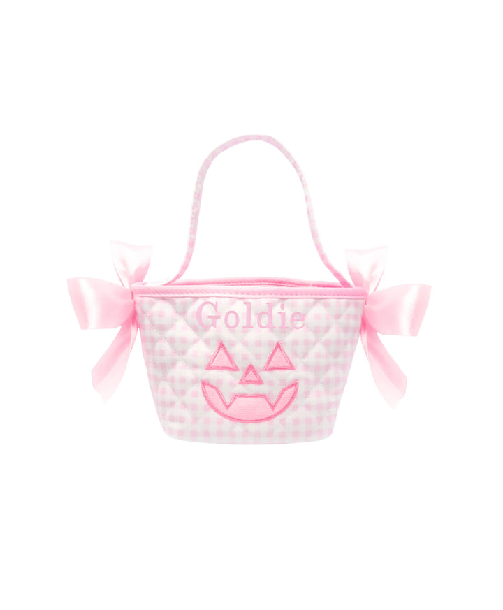 Bits & Bows Petite Pink Gingham Pumpkin Trick-or-Treat Tote