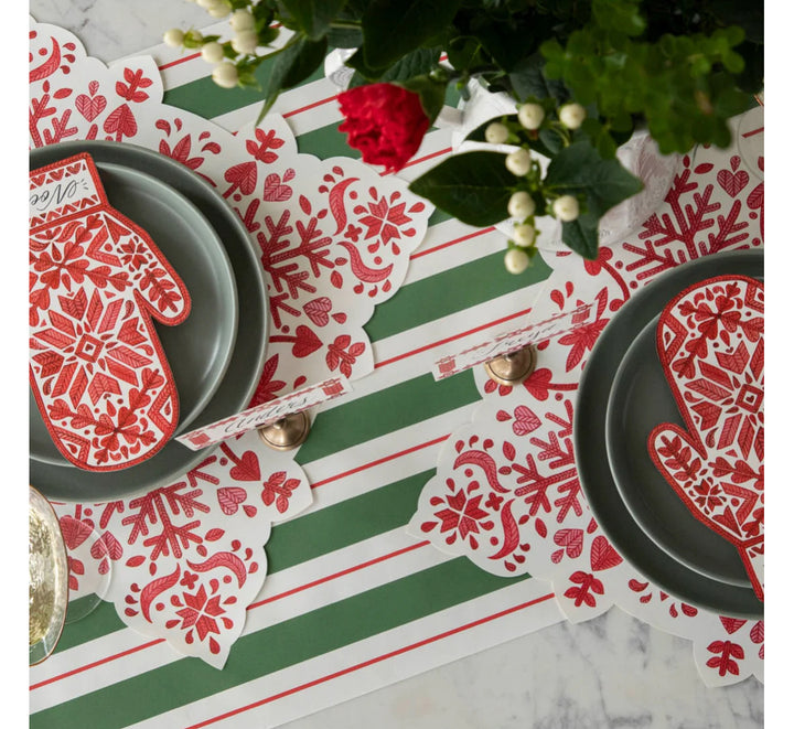 Hester & Cook Green & Red Awning Stripe Table Runner