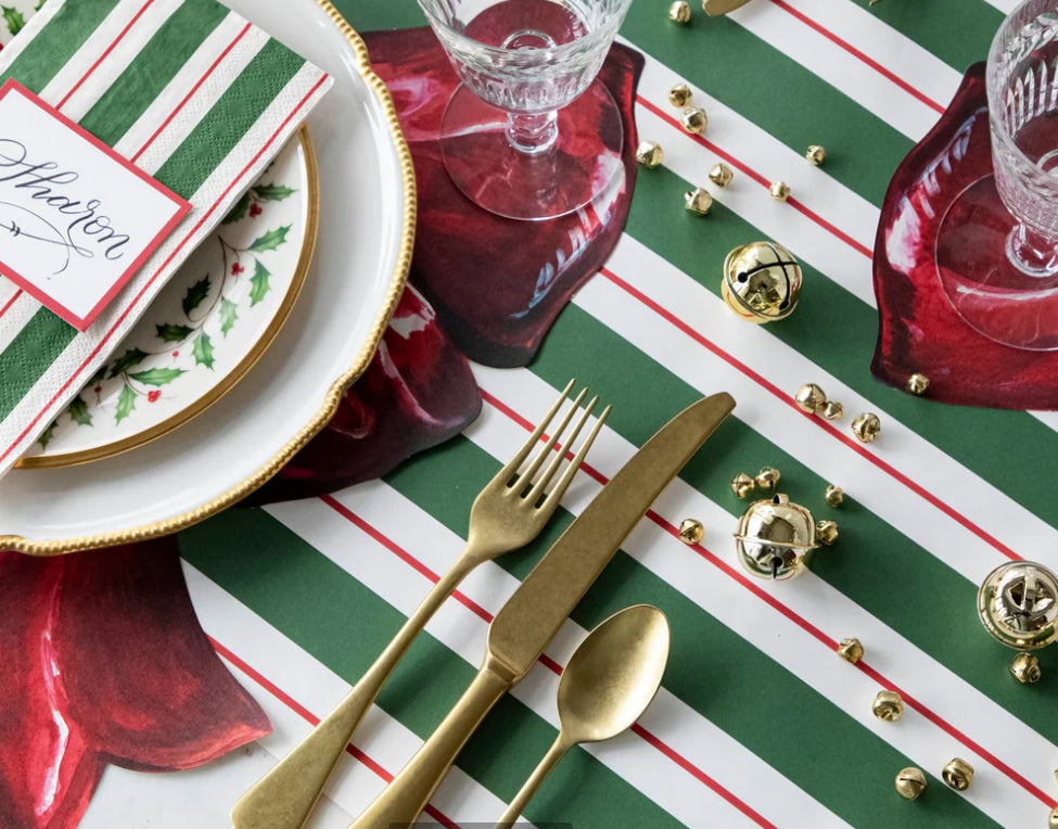 Hester & Cook Green & Red Awning Stripe Table Runner