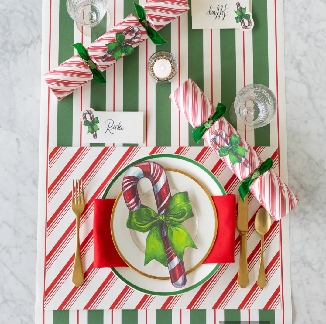 Hester & Cook Green & Red Awning Stripe Table Runner