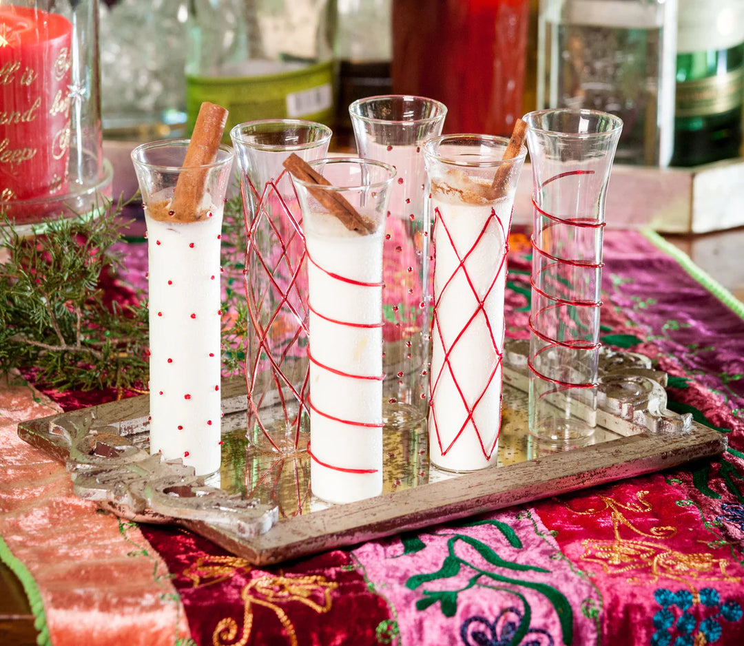 Red Accented Stemless Champagne Flutes - Set of 6