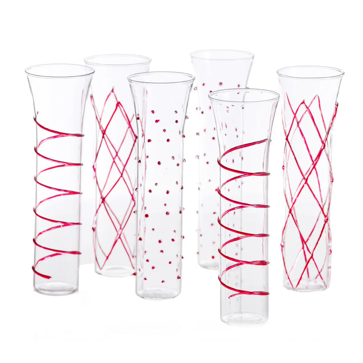 Red Accented Stemless Champagne Flutes - Set of 6