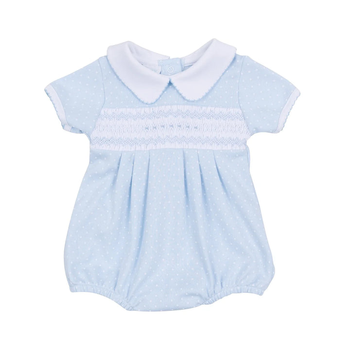 Luca's Classics Smocked Short Sleeve Bubble - Light Blue