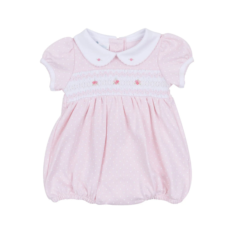 Mia's Classic Smocked Short Sleeve Bubble - Pink