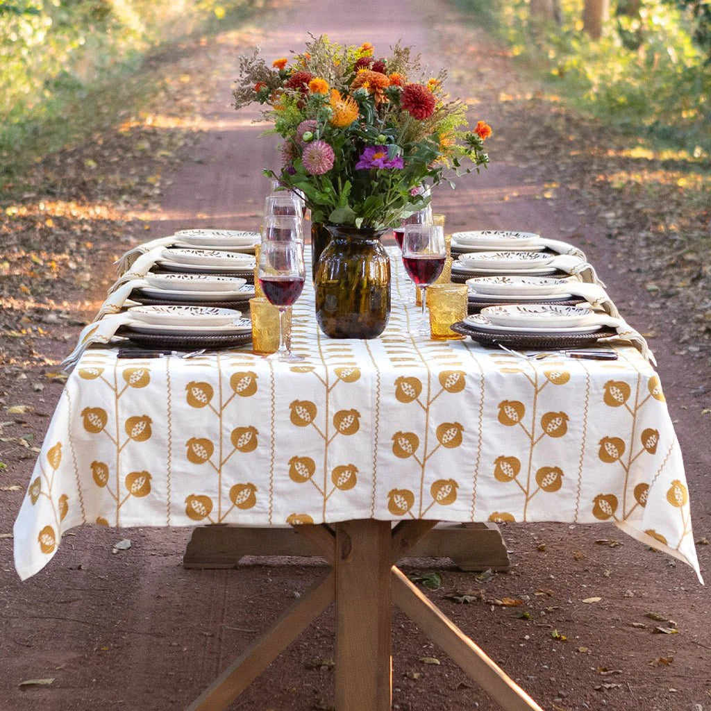 Pomegranate Ochre Crewel Tablecloth