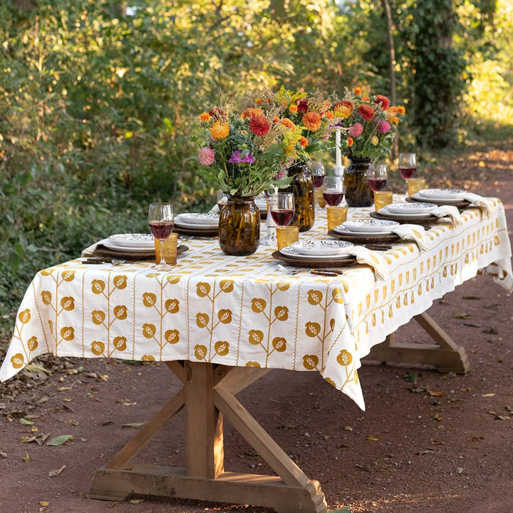 Pomegranate Ochre Crewel Tablecloth