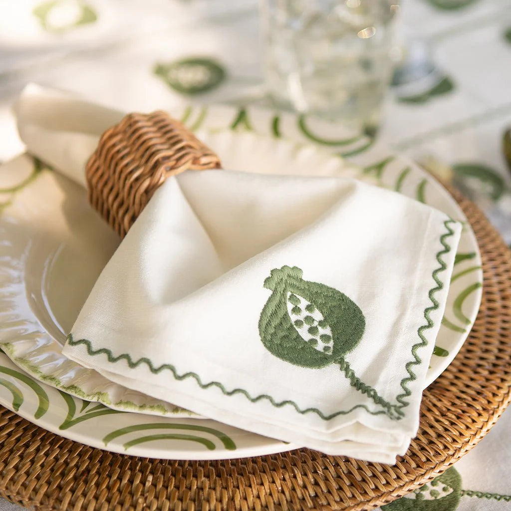 Pomegranate Crewel Green Napkin - Set of 4