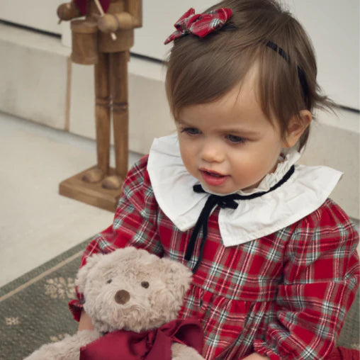 Holiday Red Tartan Dress with Pleated Collar