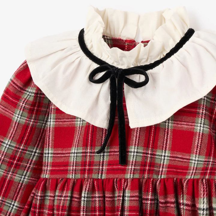Holiday Red Tartan Dress with Pleated Collar