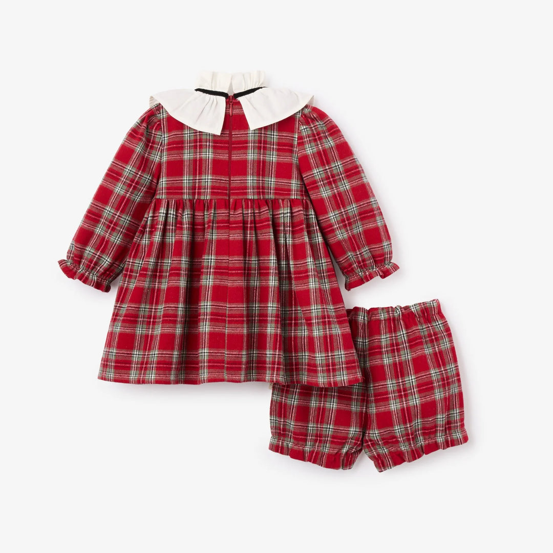 Holiday Red Tartan Dress with Pleated Collar