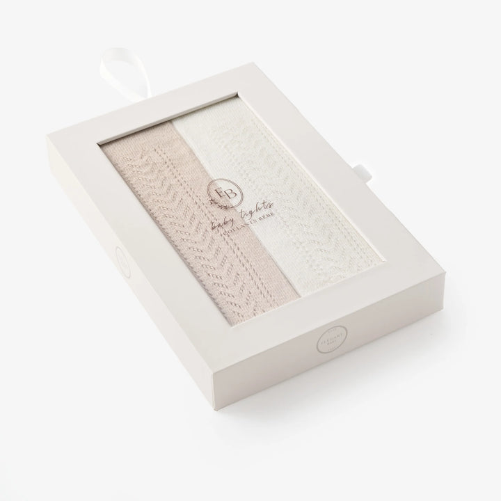 Elegant Baby Taupe/White Pointelle Tight Set - 2PK