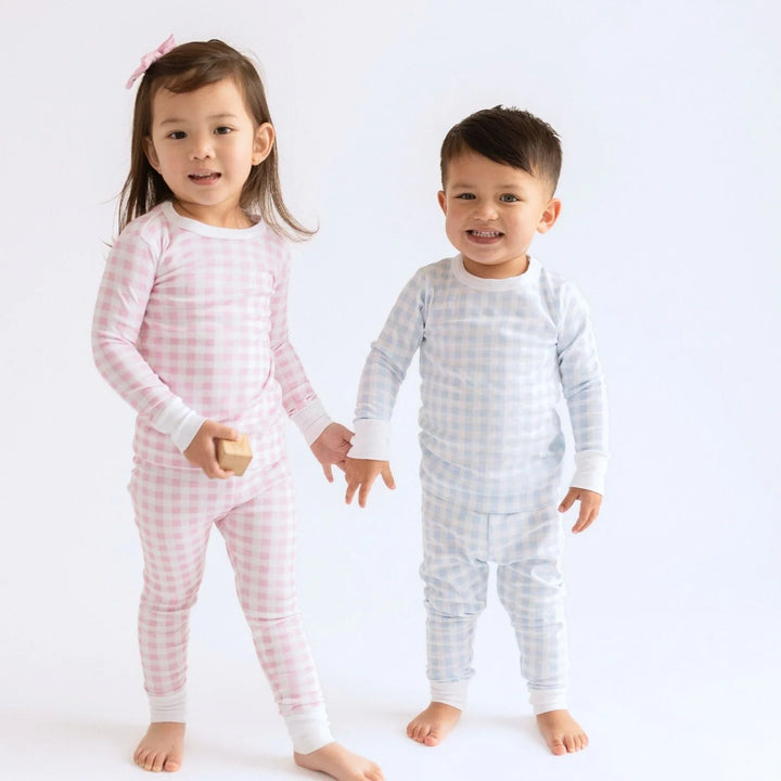Baby Checks Long Pajamas - Blue