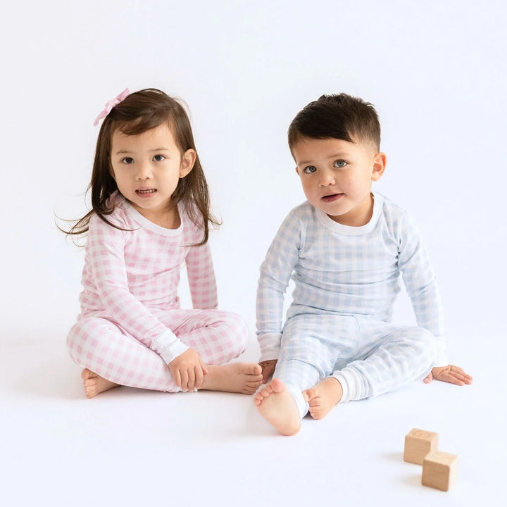 Baby Checks Long Pajamas - Pink