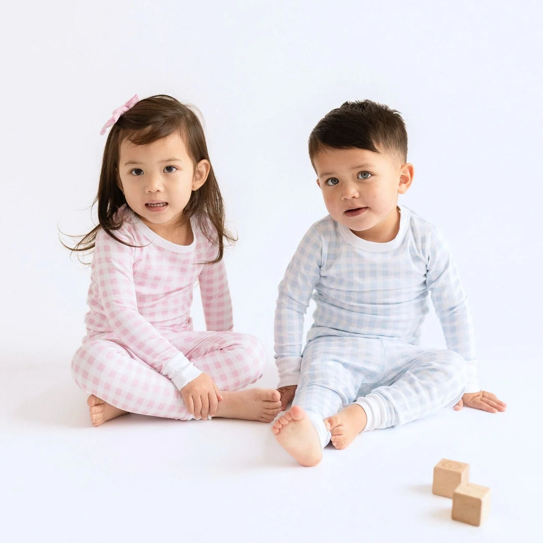 Baby Checks Long Pajamas - Blue