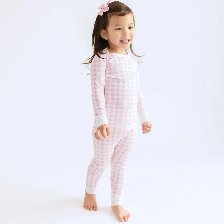 Baby Checks Long Pajamas - Pink