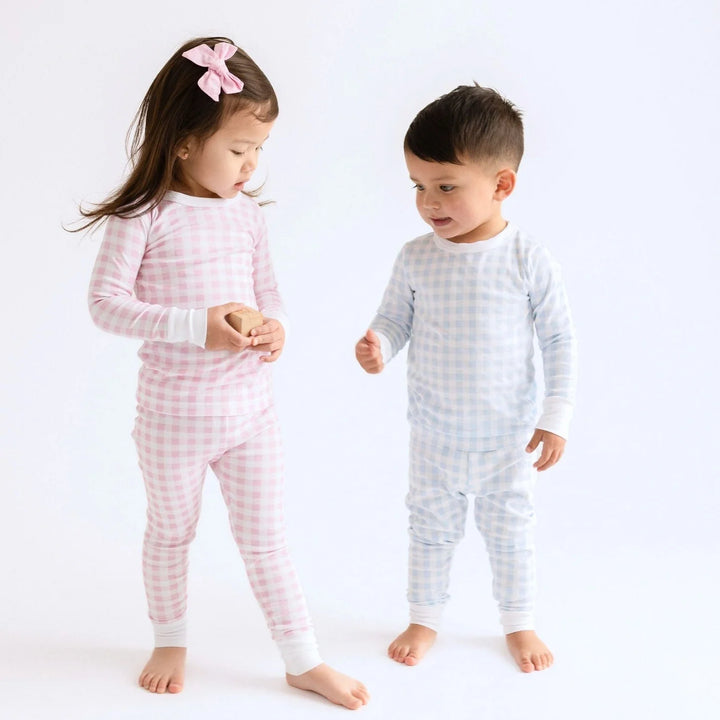 Baby Checks Long Pajamas - Blue