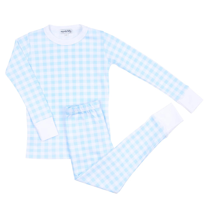 Baby Checks Long Pajamas - Blue