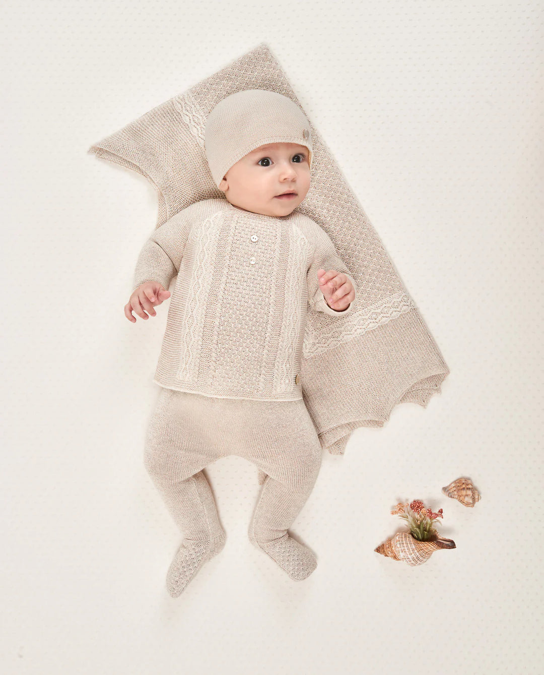 Newborn Baby Boy Beige Knit Sweater Set - Area