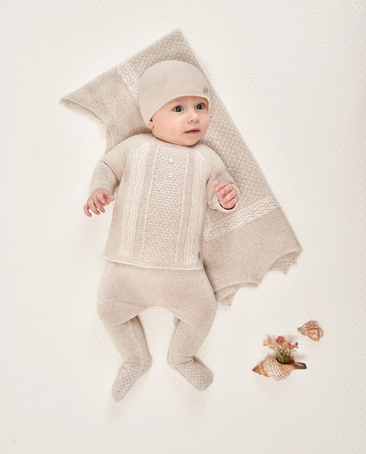 Newborn Baby Boy Beige Knit Sweater Set - Area