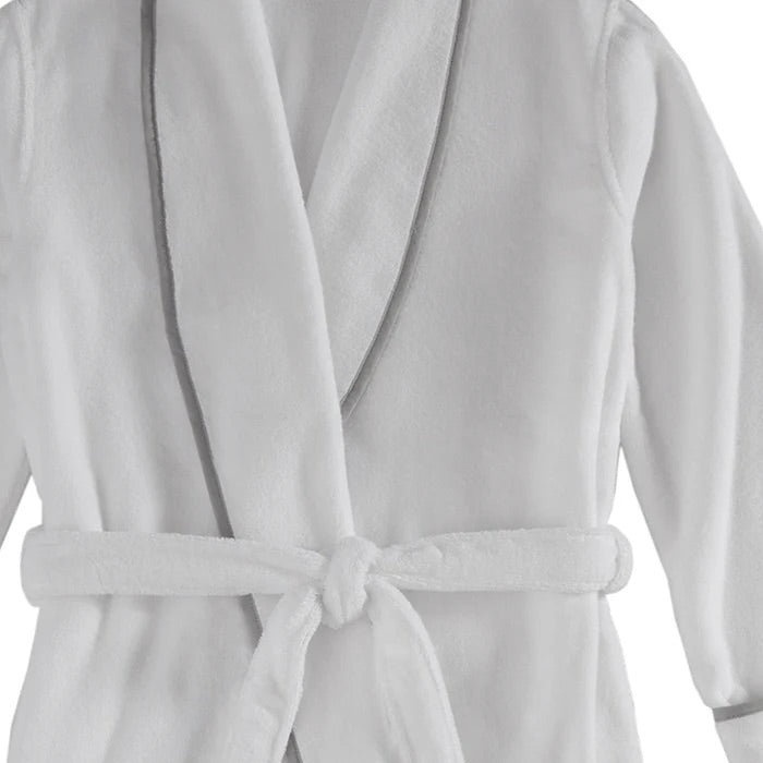 Turkish Cotton Piped Robe - White/Grey