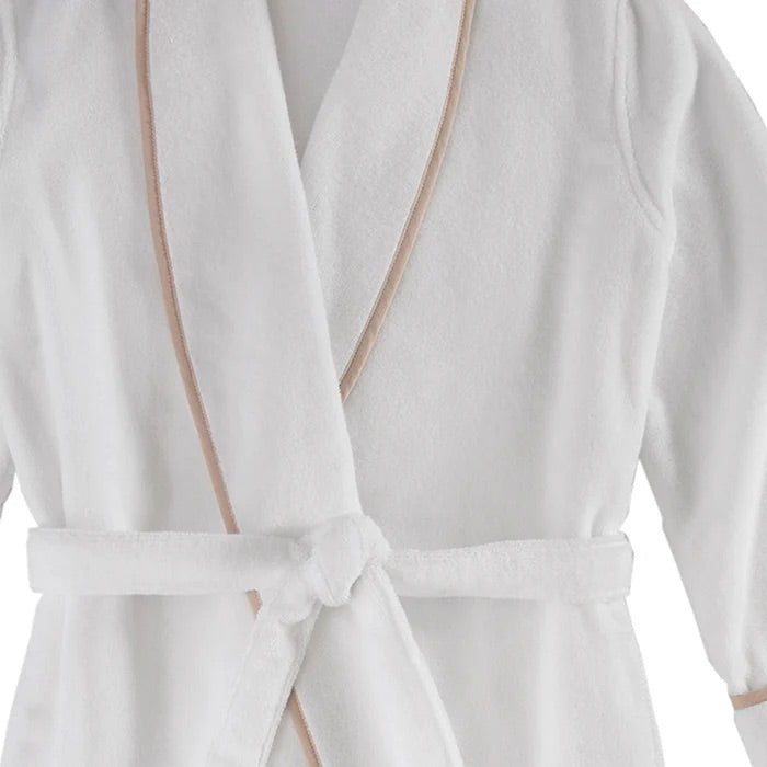 Turkish Cotton Piped Robe - White/Linen