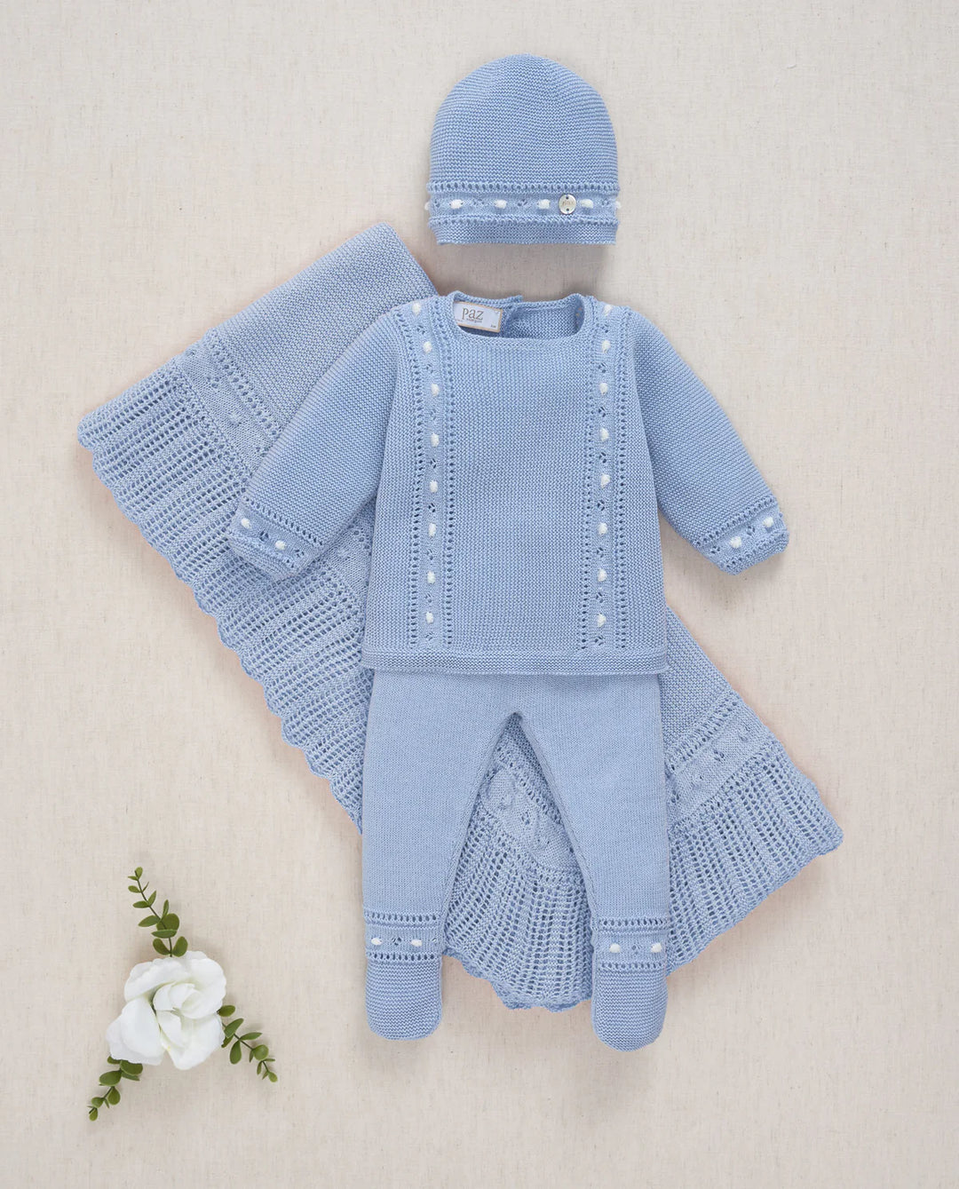 Paz Rodriguez Newborn Knit Set in Chalk Blue