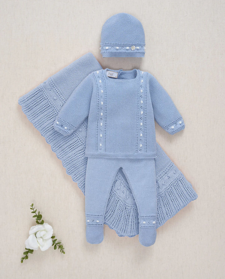 Paz Rodriguez Newborn Knit Set in Chalk Blue