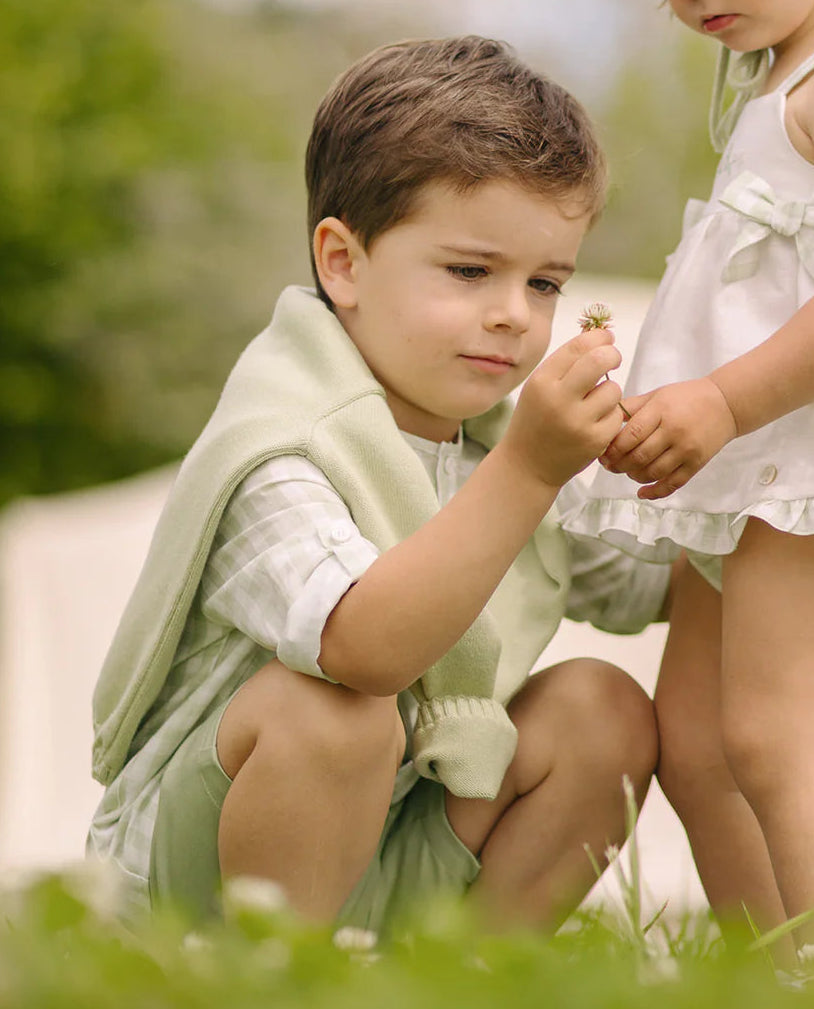 Paz Rodriguez Light Green Gingham Print Shirt