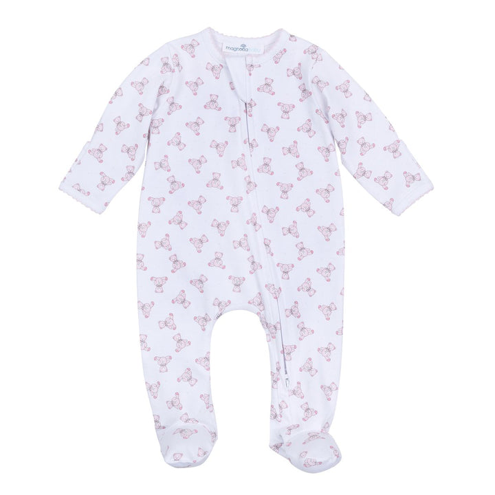 Baby's Teddy Bear Zipper Footie - Pink
