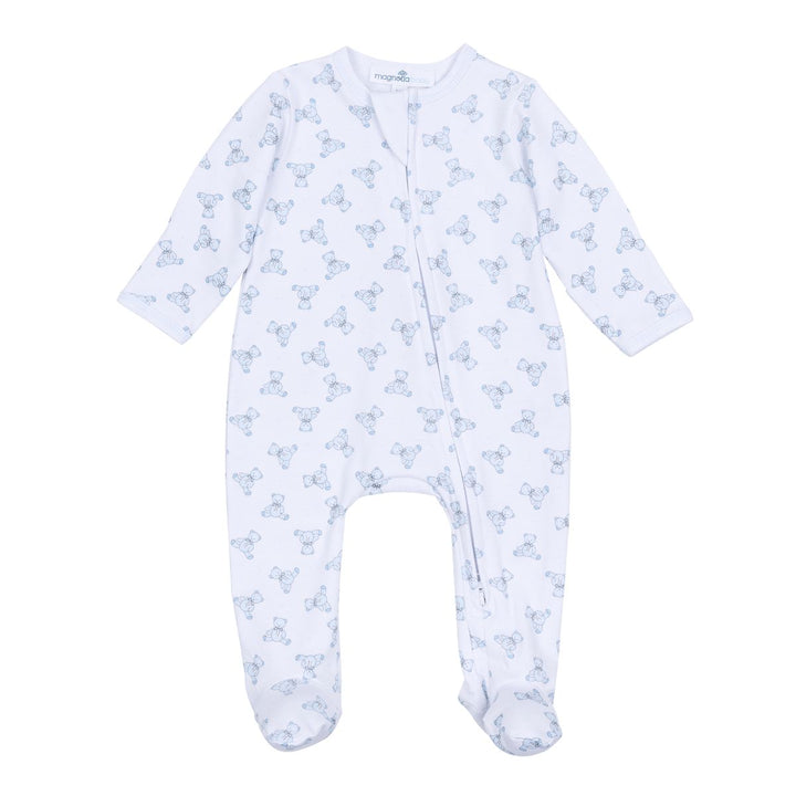 Baby's Teddy Bear Zipper Footie - Blue