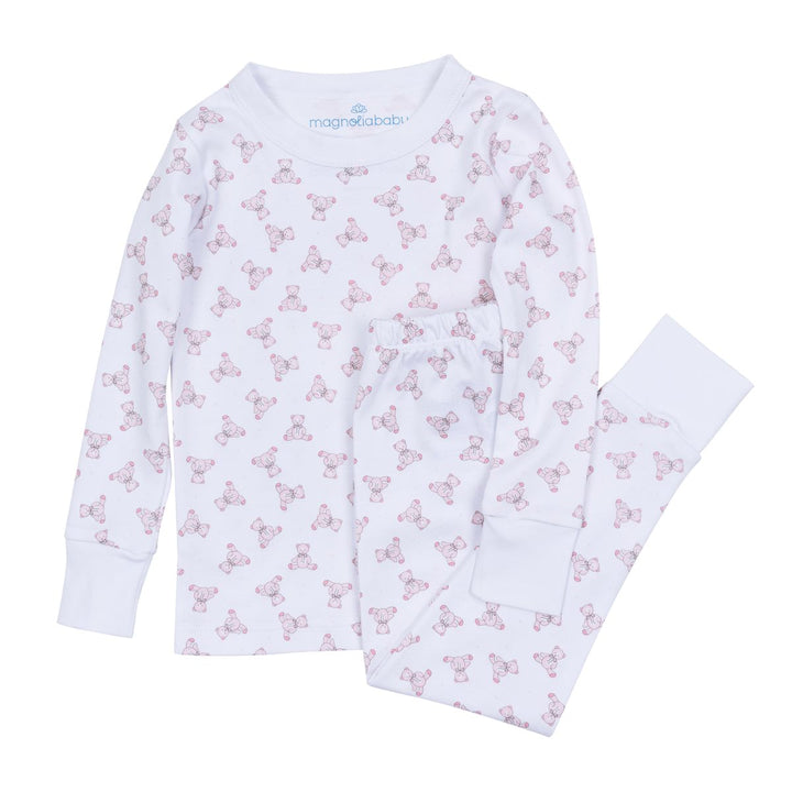 Girls Pink Teddy Bear Print Long Sleeve Pajamas