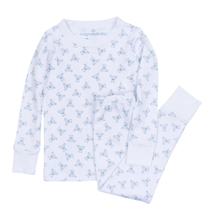 Boys Blue Teddy Bear Print Long Sleeve Pajamas