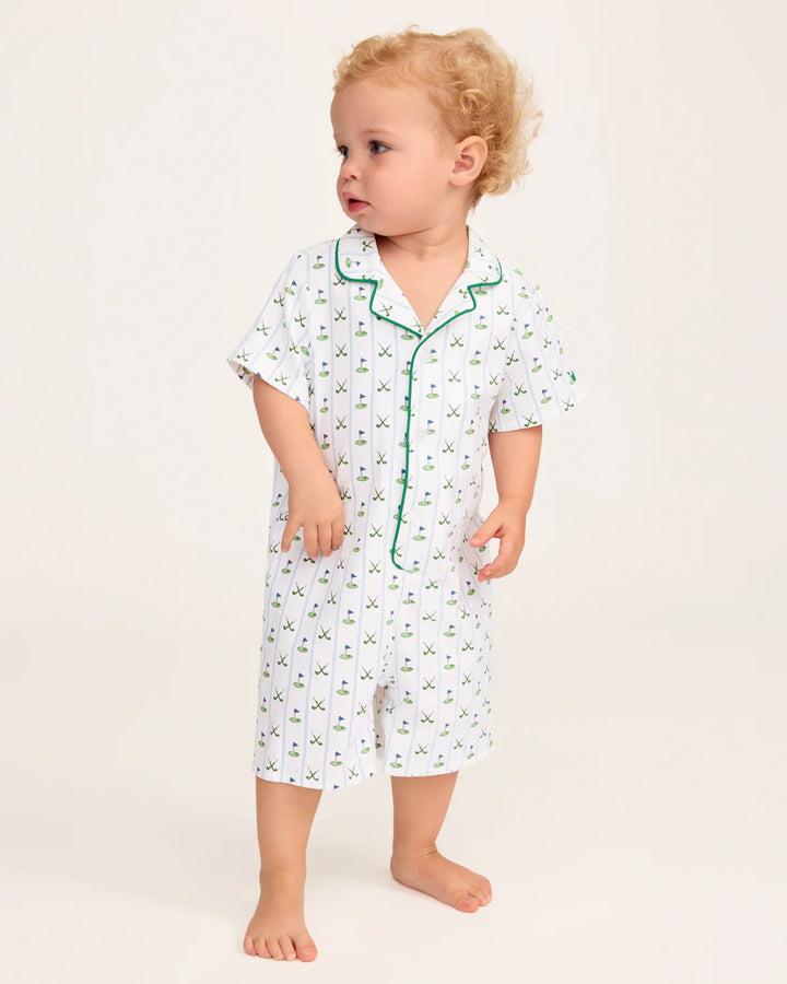 Petite Plume Baby's Twill Summer Romper in Fairway Stripe