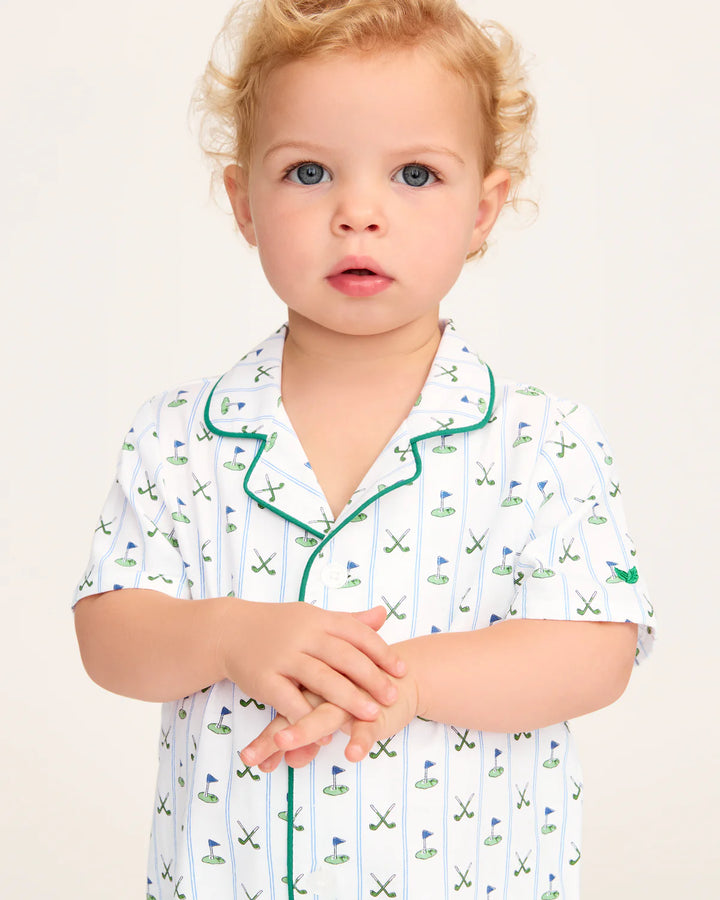 Petite Plume Baby's Twill Summer Romper in Fairway Stripe