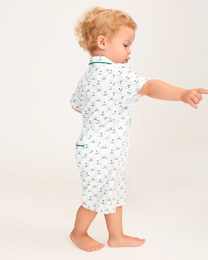 Petite Plume Baby's Twill Summer Romper in Fairway Stripe