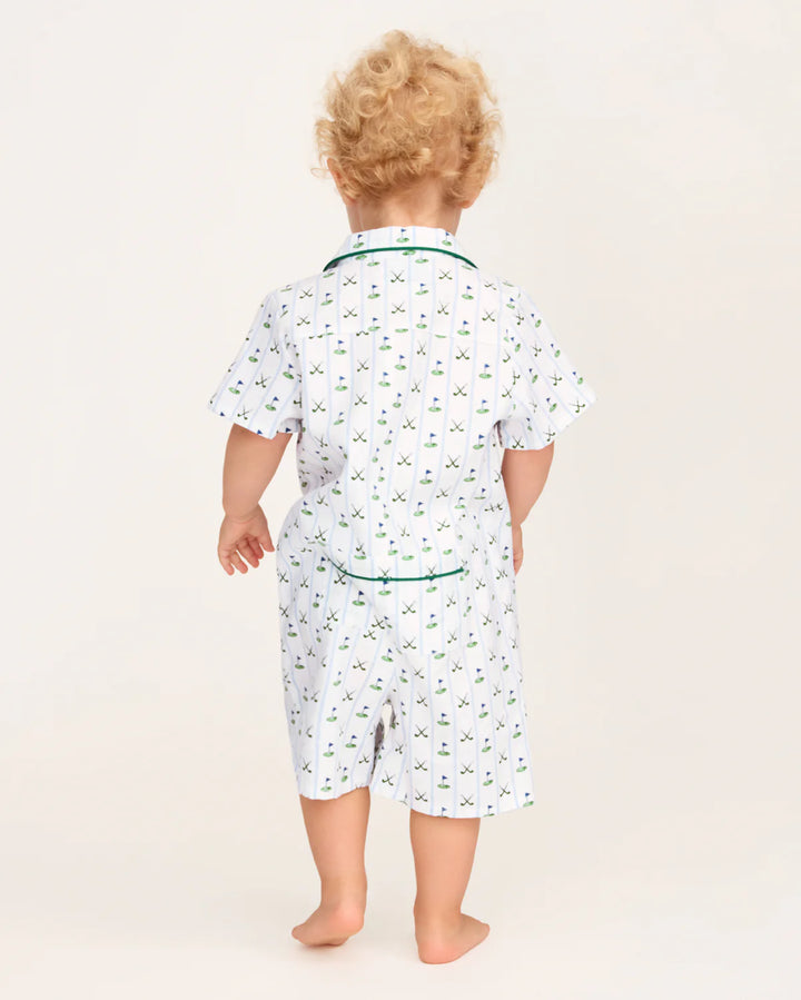 Petite Plume Baby's Twill Summer Romper in Fairway Stripe