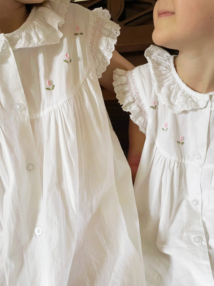 Gracie White Cotton Dress, Embroidered