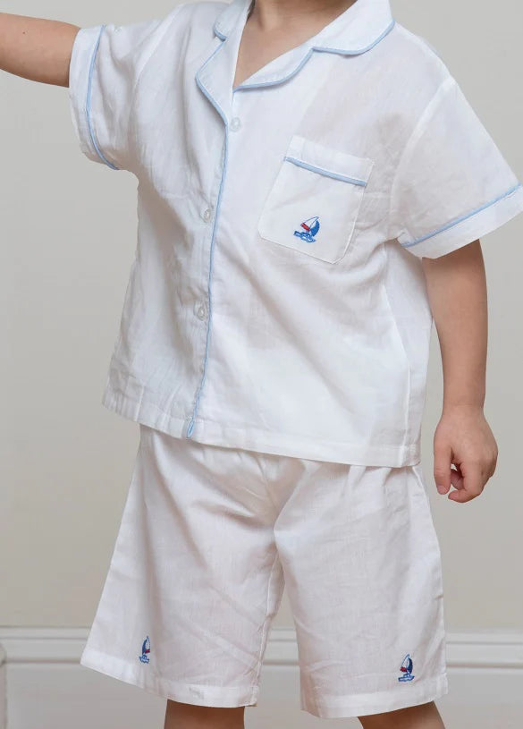Ship Shape Shorts, Embroidered Sailboat