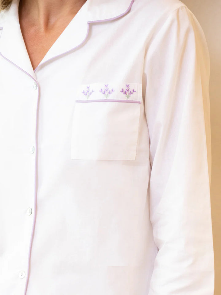 Luna White Cotton Women's Pajama Set - Lavender