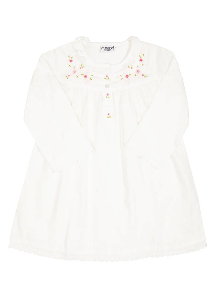 Ruby White Cotton Dress, Embroidered