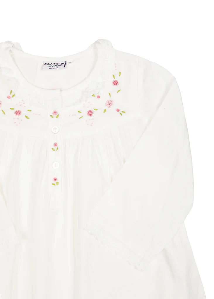 Ruby White Cotton Dress, Embroidered