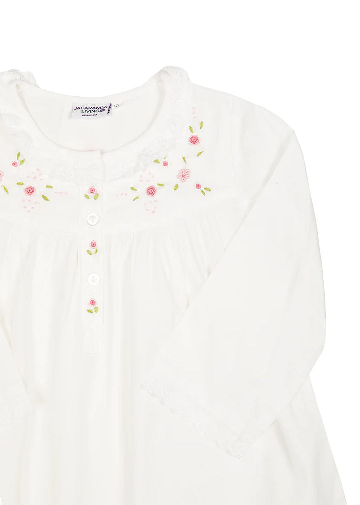 Ruby White Cotton Dress, Embroidered