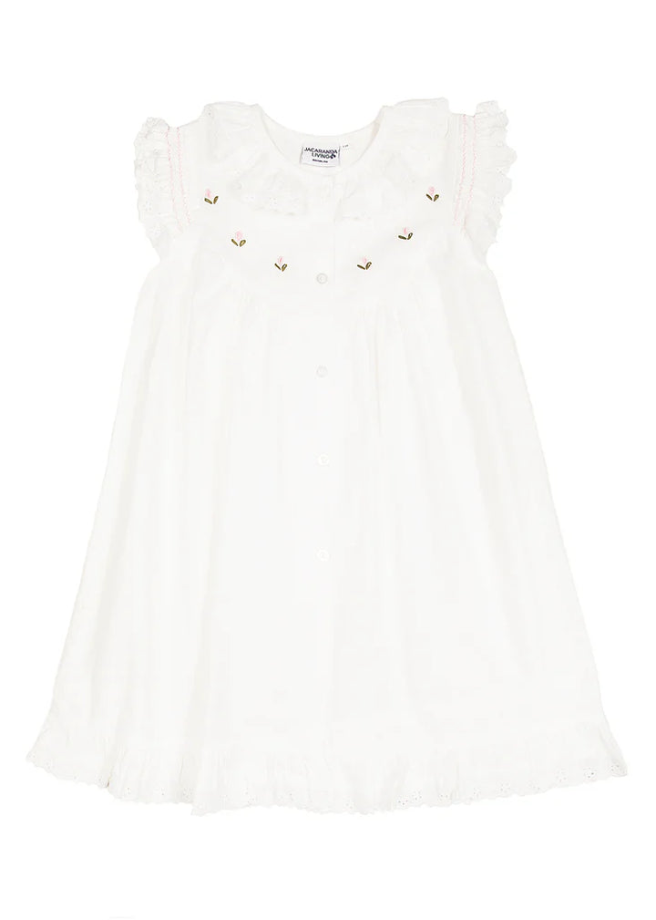 Gracie White Cotton Dress, Embroidered