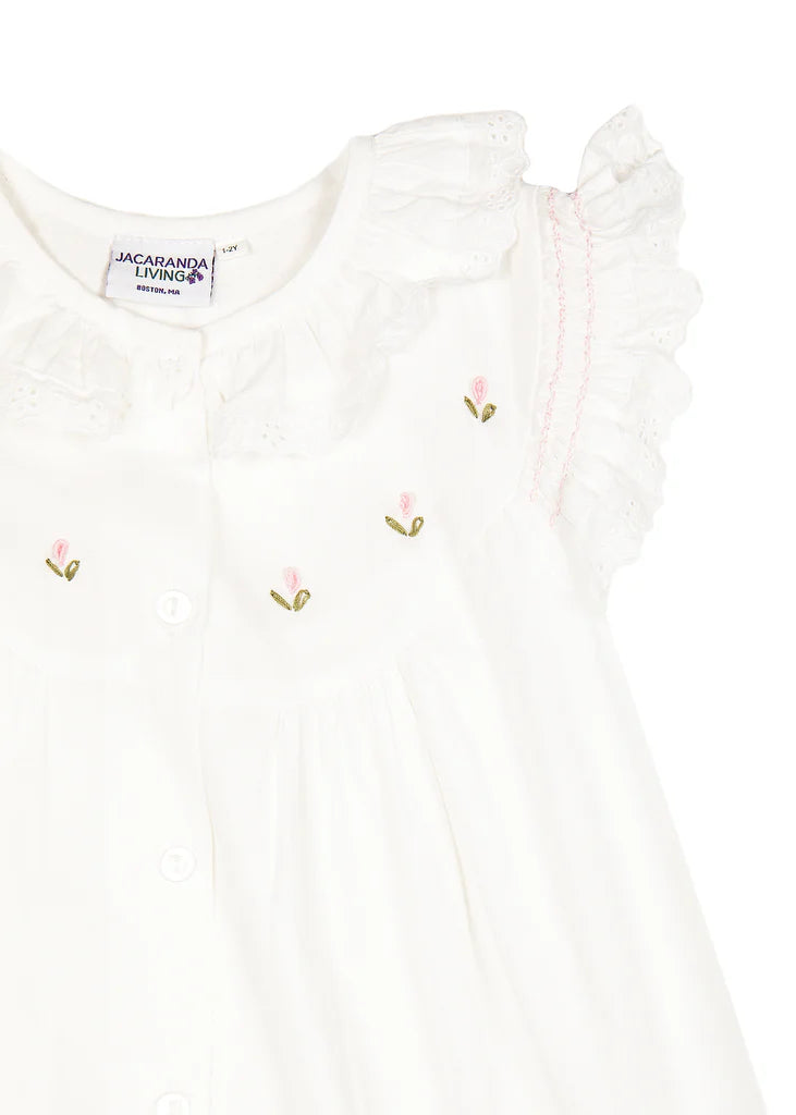 Gracie White Cotton Dress, Embroidered