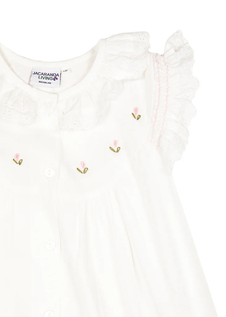Gracie White Cotton Dress, Embroidered