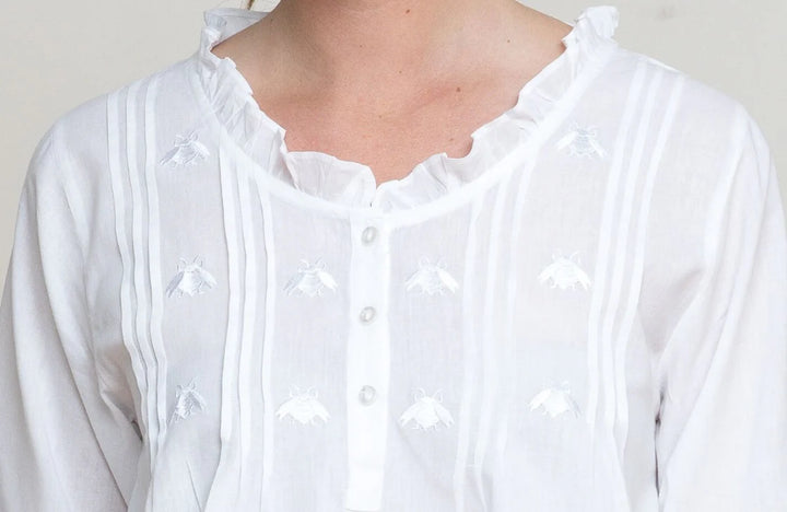 Caroline White Cotton , Embroidered Bee Pajamas