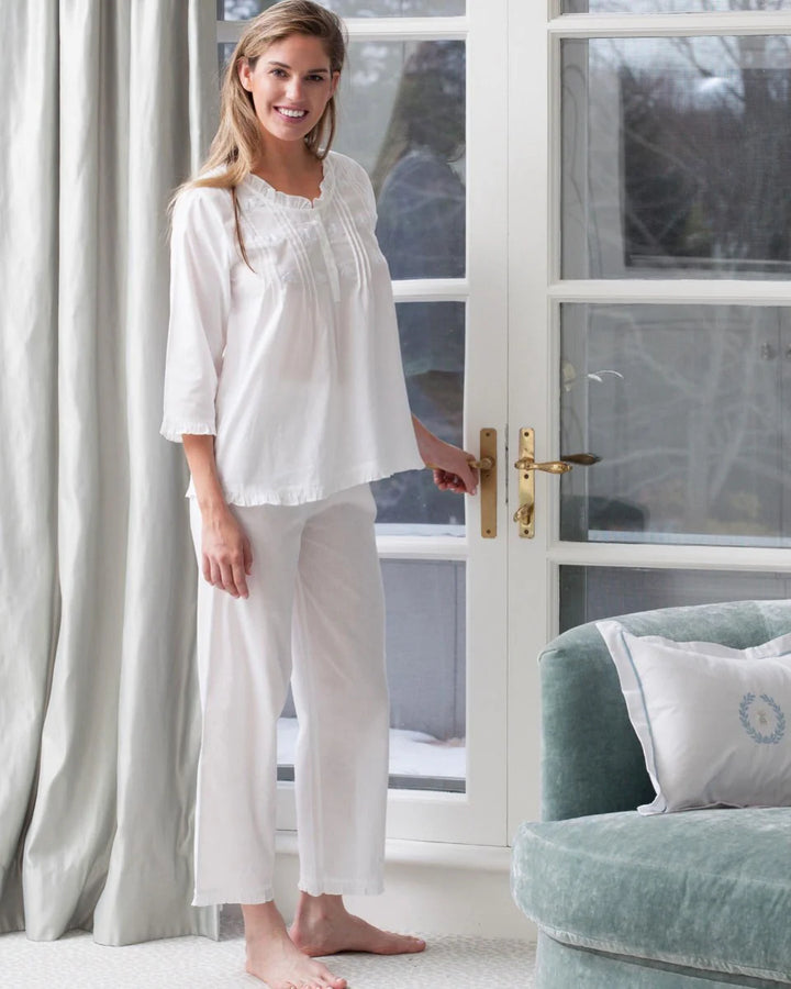 Caroline White Cotton , Embroidered Bee Pajamas