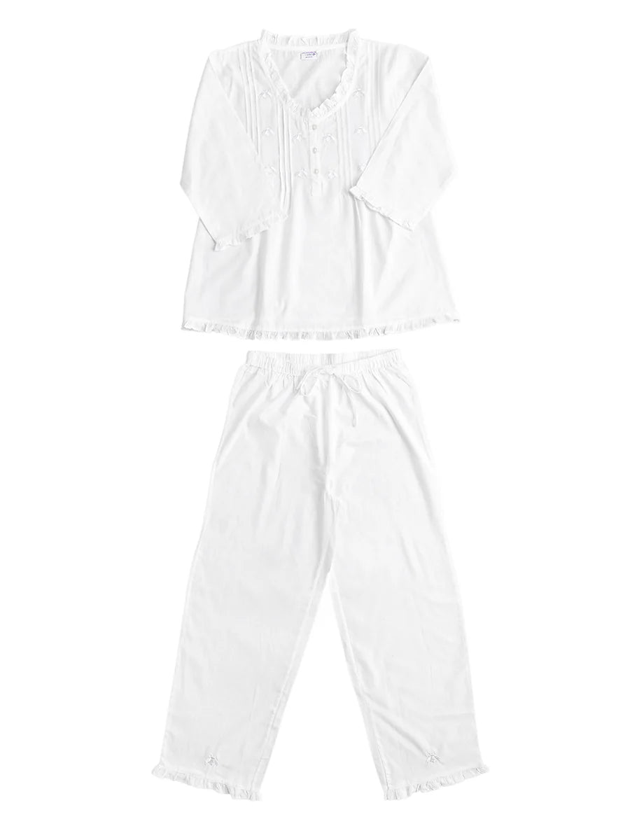 Caroline White Cotton , Embroidered Bee Pajamas